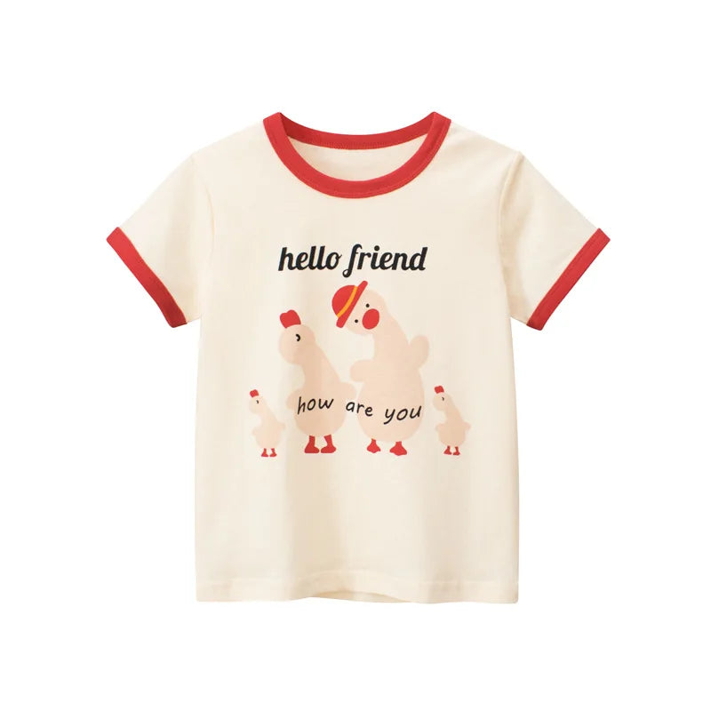 2025 Summer 2-8 Years Kids Girl Shorts Sleeve T-shirts Printed Little Girl Top Baby Girl T Shirts Children Toddler Girl Clothes