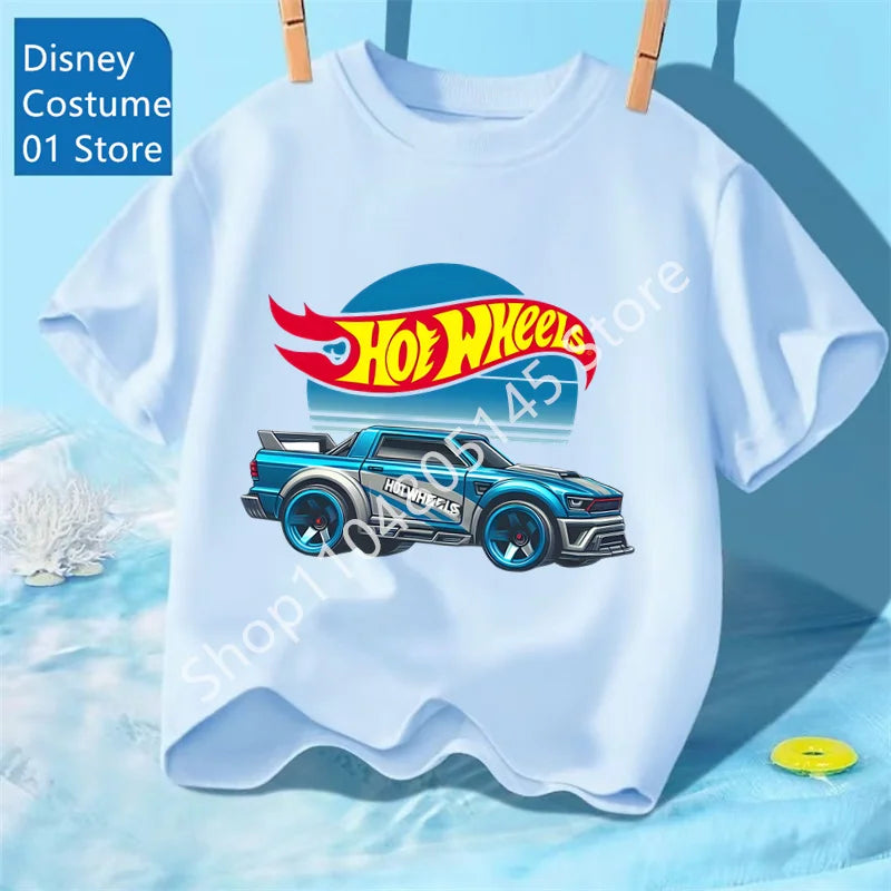 Summer Kids T Shirt Hot Wheels T-shirt Boys Girls Short Sleeve Tops Cartoon Cars Graphic Trucks Print T-shirt Children Clothing