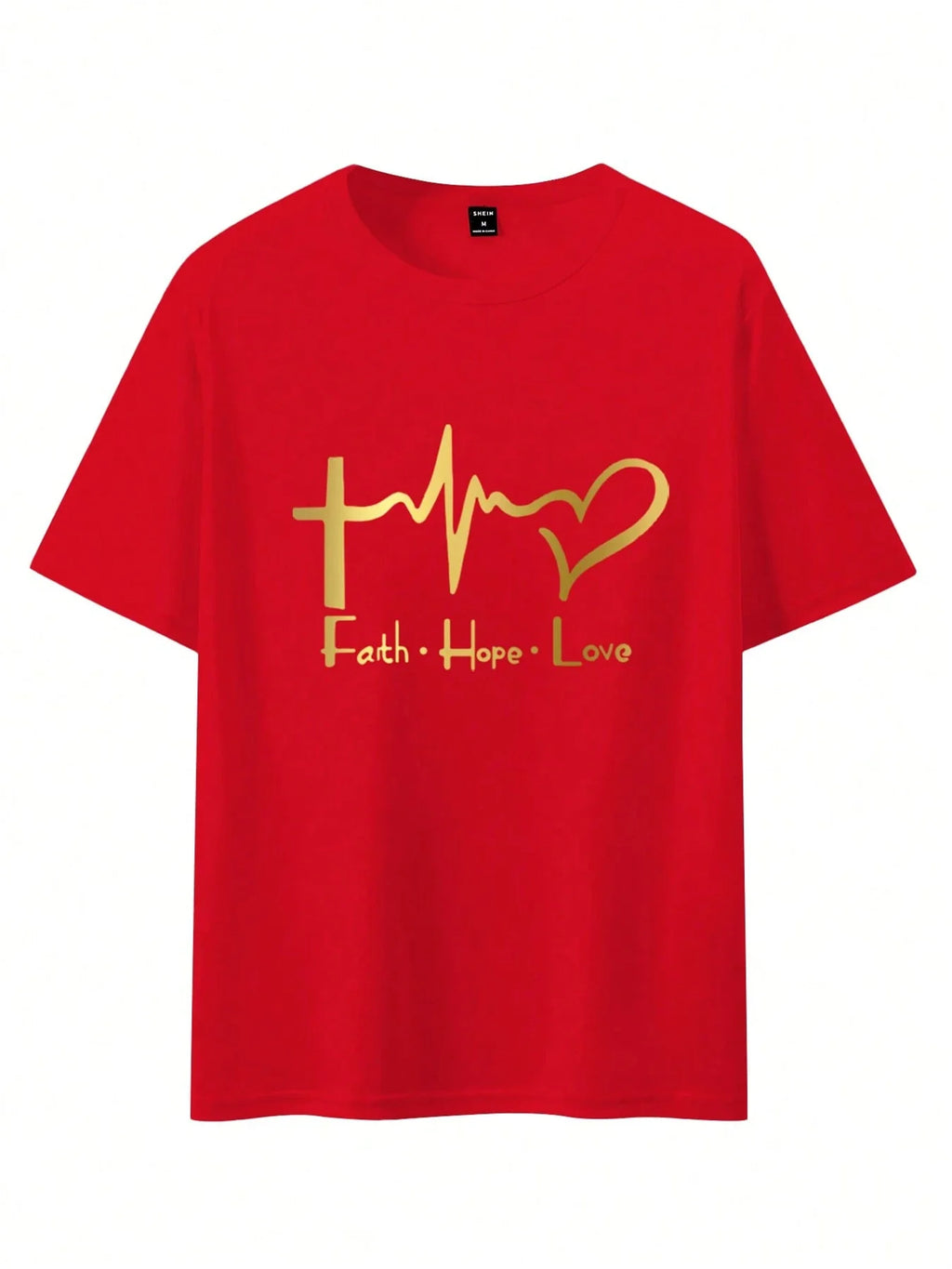 Men's Summer 100% Cotton Fashionable Casual Loose Large Size FAITH HOPE LOVE Printed Sports Round Neck Short Sleeve T-shirt Top