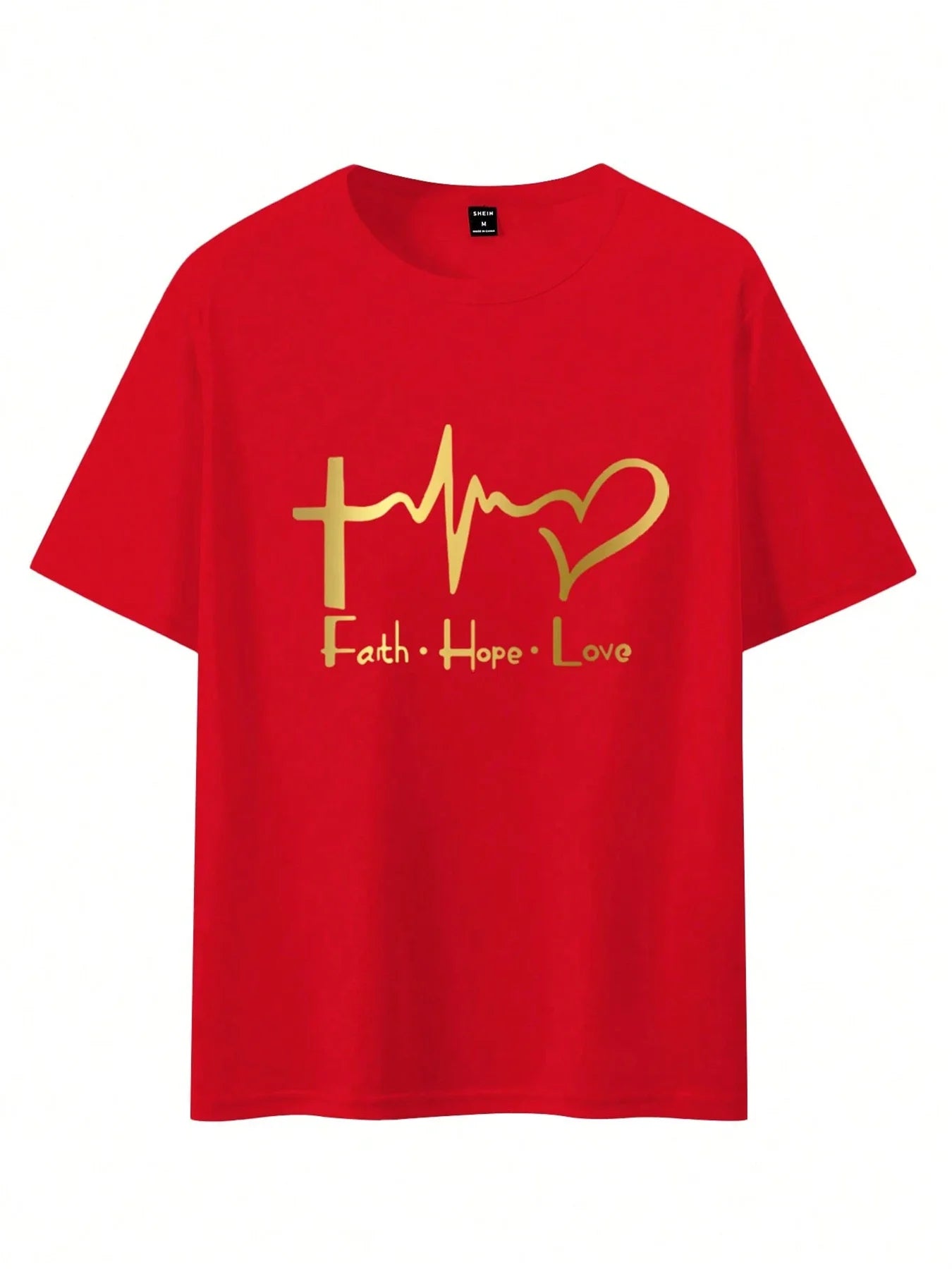 Men's Summer 100% Cotton Fashionable Casual Loose Large Size FAITH HOPE LOVE Printed Sports Round Neck Short Sleeve T-shirt Top
