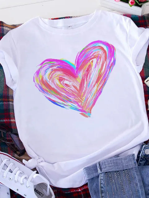 Plus Size Brave Soul L American Retro Letters Love White T-shirt Women Short Sleeve Round Neck Casual Top Summer Aesthetics Tops