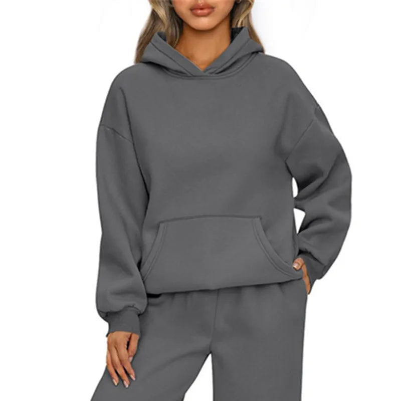 Autumn Winter Casual Sports hoodie Sweatshirt Solid-color long-sleeve Women's Fashion Loose hoodie Women's tops pullover