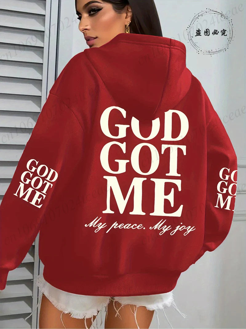 New Hoodies God Got Me Print Pullover Fashion Women Oversized Hoodie Long Sleeve Casual Hooded Sweatshirt Christian Design Hoody