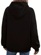 Women's autumn and winter warm and loose casual heart-shaped printed velvet long sleeved hooded sweatshirt