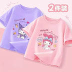 2pcs/pack Sanrio Summer Baby Girls Clothes Children Kuromi Printed Short Sleeve T-shirts Kid Cotton Cartoon Breathable Soft Top