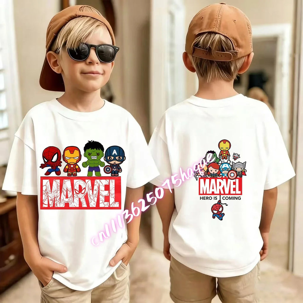 Kids Summer Cute Spider-Man Print Children's Short-Sleeved T-Shirt for Girls Boys 100% Cotton - Fashionable Short Sleeve
