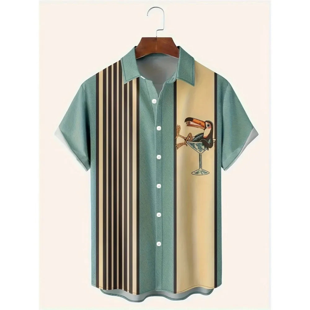 Men's Shirt 3D Printed Retro Fashion Top Short Sleeved Beach Sports Shirt Street Hawaiian Short Sleeved Shirt Men's Clothing