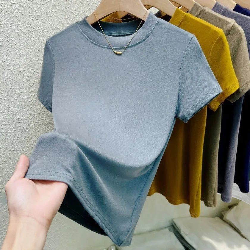 Fashion Women T Shirt Street Sexy Slim Casual T-Shirt Solid Plus Size Top Tees Summer Crew Neck Short Sleeve Women's Clothing