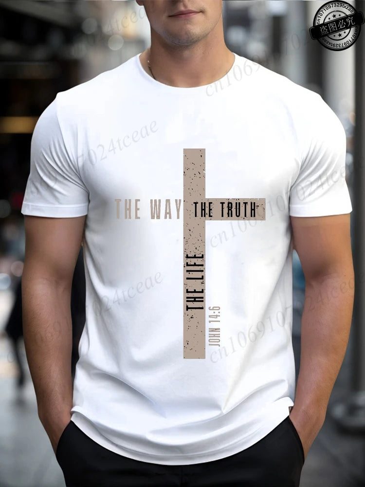 Mens Jesus Is King T-Shirts,The Way The Truth The Life Tops,Bible Verse Jesus Shirt,Mens Christian T-Shirt,Cross Vintage Tees