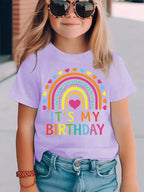 Girl Clothes Birthday Princess Printed Girls T-Shirt Happy Birthday Girl Party Outfit Tops Kids Short Sleeve Tshirt Kids Clothes