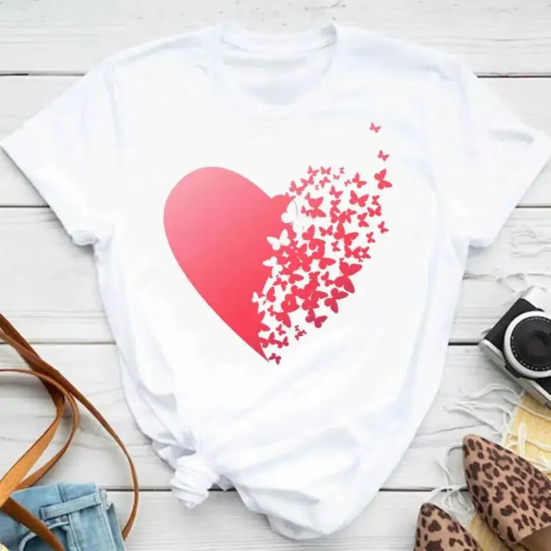 Fashion Women Men T Shirt Colorful Butterfly Petal Graphic Print T Shirt Casual Crew Neck Short Sleeve Plus Size T Shirt Unisex