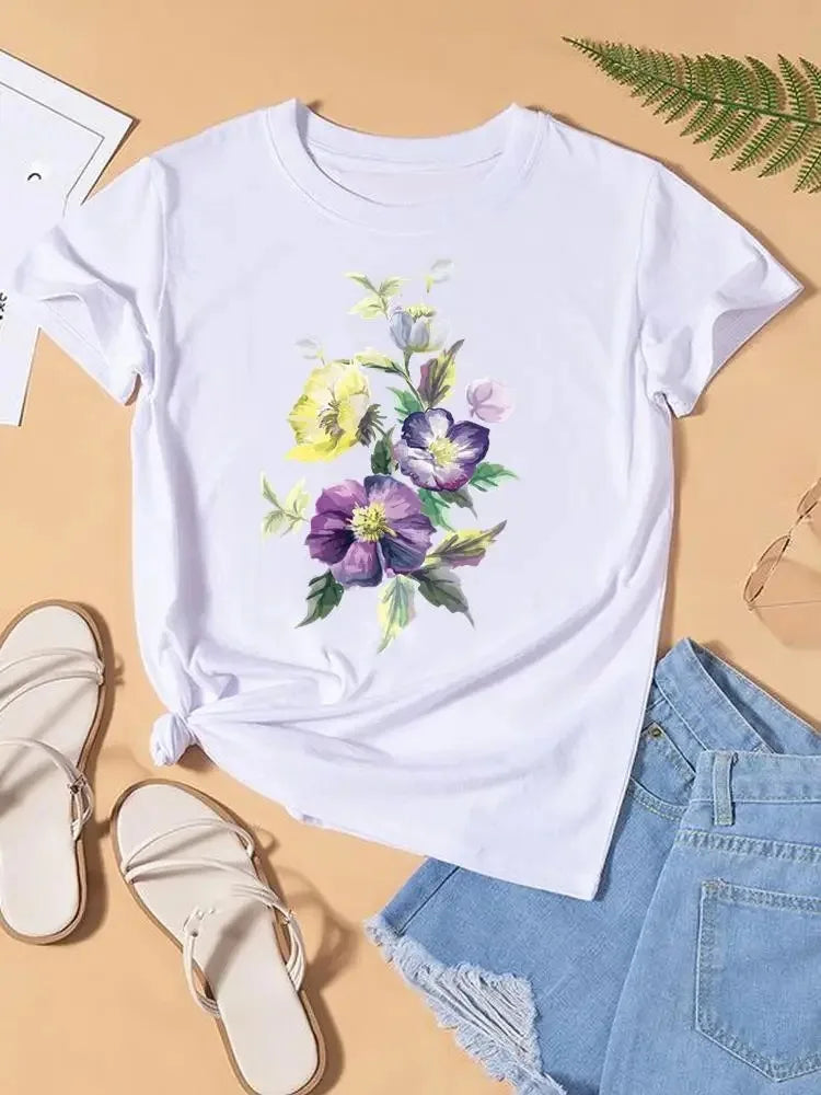Graphic T-shirt Women Top Lady Female Shirt Tee Flower Carto Women Clothes Aesthetic Clothes Tops