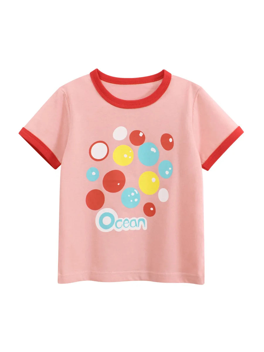 2025 Summer 2-8 Years Kids Girl Shorts Sleeve T-shirts Printed Little Girl Top Baby Girl T Shirts Children Toddler Girl Clothes
