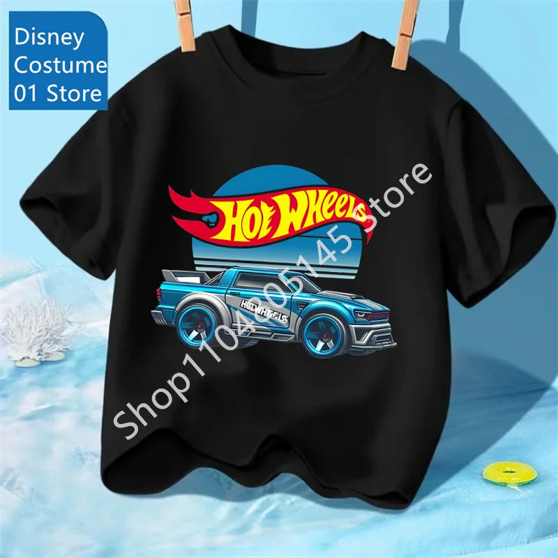 Summer Kids T Shirt Hot Wheels T-shirt Boys Girls Short Sleeve Tops Cartoon Cars Graphic Trucks Print T-shirt Children Clothing