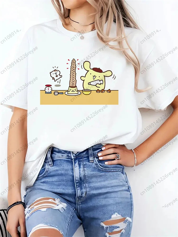 Women T Shirt Funny Pom Pom Purin Printed Tops Tee Female Short Sleeve Tshirt Harajuku Tee Shirts 90s Girls T-shirts