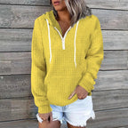 Plus size women's clothing hoodies casual home wear women's zipper hooded pockets solid color waffle grid long sleeved hoodies