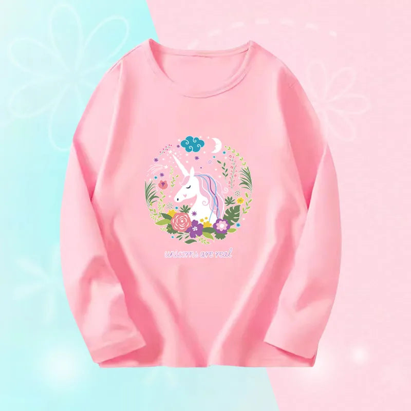 Toddlers Autumn T-shirts For Girl Long Sleeve Cute Tee Shirts Biggirl Casual T-shirts Little Girl Cotton Spring T-shirts