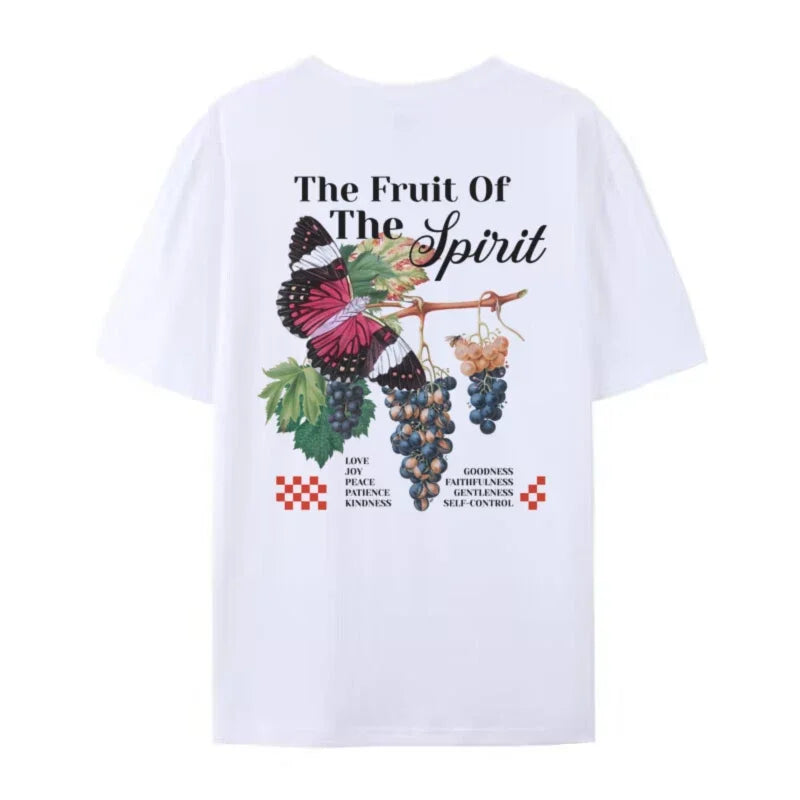 Vintage Boho Cottagecore Female Top Fruit of Spirit Christian T-Shirt Bible Verse Religious Faith Graphic Tee for Women Men