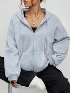 New Solid Zipper Hoodie Women Warm Fleece Hoodies Autumn Casual Hoody  Street Pocket Sportswear Oversized All-Match Female veste