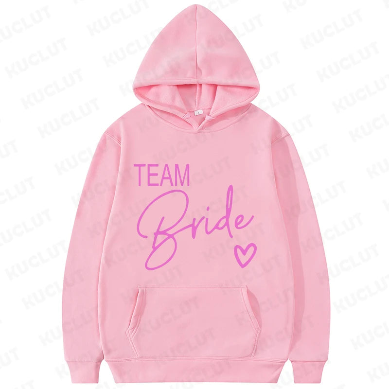 Team Bride Matching Hoodies Women Soft Casual Bridesmaid Bachelorette Party Gift Hooded Sweatshirts Wedding Group Outfits Tops