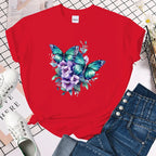 Women T-shirt Funny Flower Butterfly Print T-Shirts for Women Summer Round Neck Tee Shirt Femme Fashion Casual T-Shirts