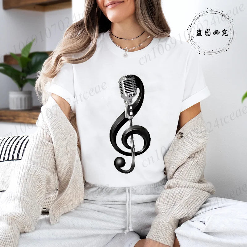 Women's T-shirts Music Note Heartbeat Printed T-Shirt Music Lover Funny Graphic Tee Shirts for Men Women Fashion T-Shirts Tops