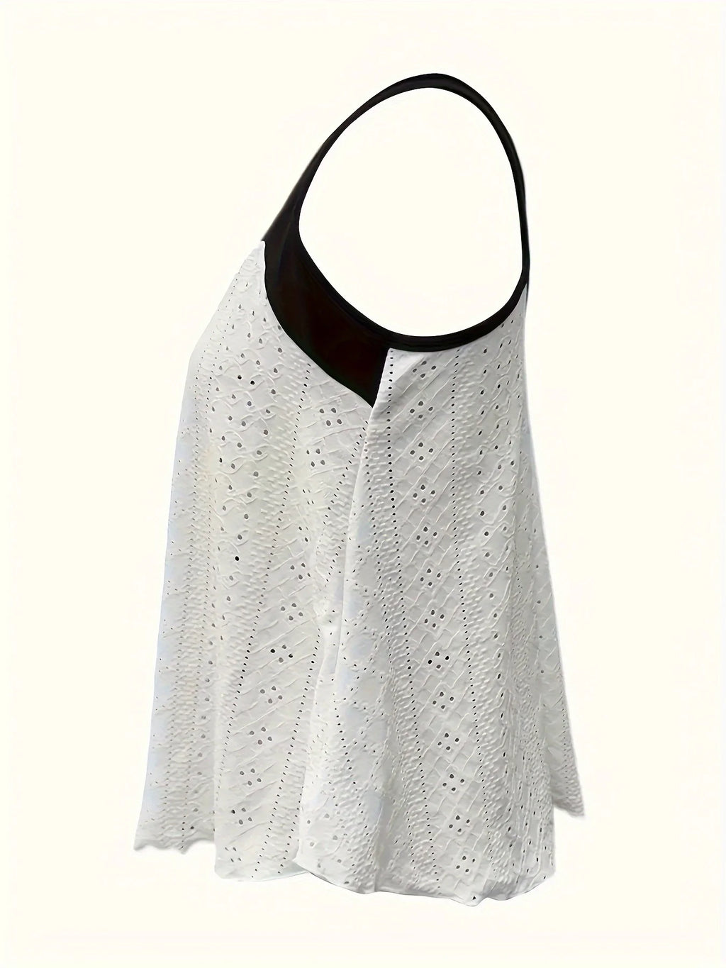 Plus Size Black & White Color Block Eyelet Embroidery Spaghetti Strap Top