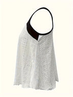 Plus Size Black & White Color Block Eyelet Embroidery Spaghetti Strap Top