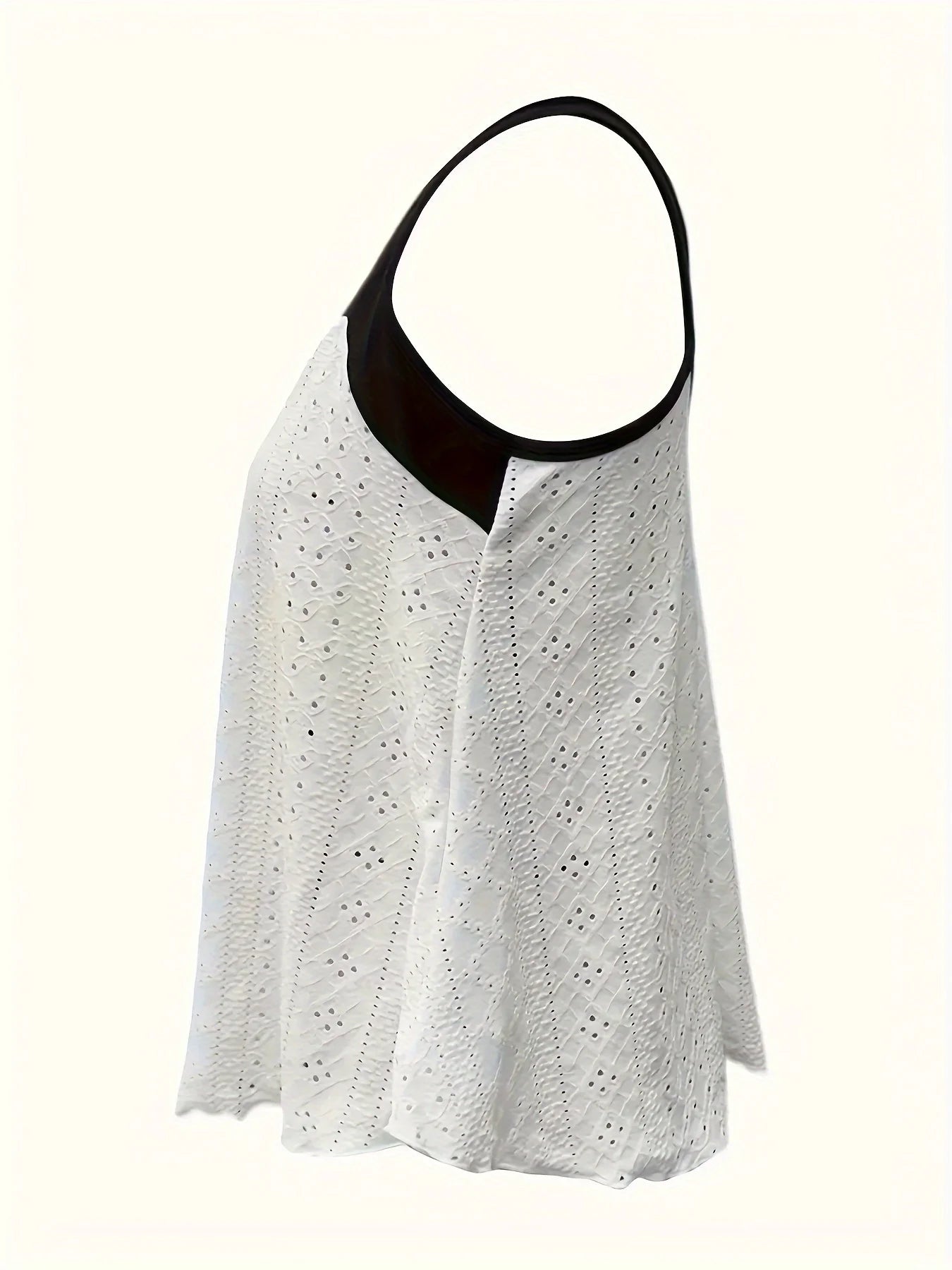 Plus Size Black & White Color Block Eyelet Embroidery Spaghetti Strap Top