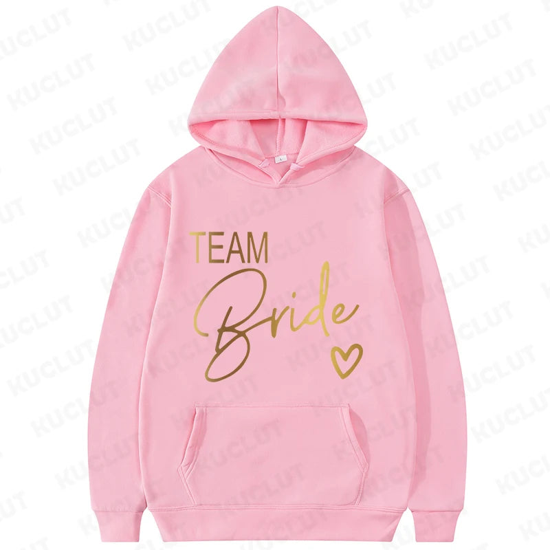 Team Bride Matching Hoodies Women Soft Casual Bridesmaid Bachelorette Party Gift Hooded Sweatshirts Wedding Group Outfits Tops