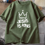 Jesus Is King T-Shirt for Him Jesus Christian Gift for Him Christ Religious T Shirt God Is Good Printed Tshirt High Quality Tee