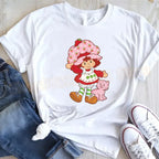 Cute Strawberry Shortcake T-Shirt for Women Retro Cartoon Printed T Shirts Loose Short Sleeved Tops Casual Round Neck Tees