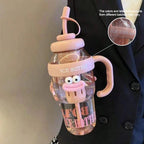 1 Pc Stylish Large-Capacity Sports Water Bottle with Straw, Portable & Heat-Resistant Plastic Cup for Women