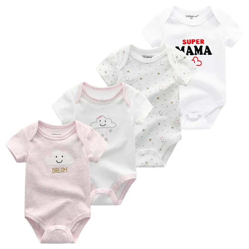 4Pieces Cotton Newborn Bodysuit Print Baby Girl Clothes 0-12M Cartoon Baby Boy Clothes Summer Short Sleeve Romper Bebes
