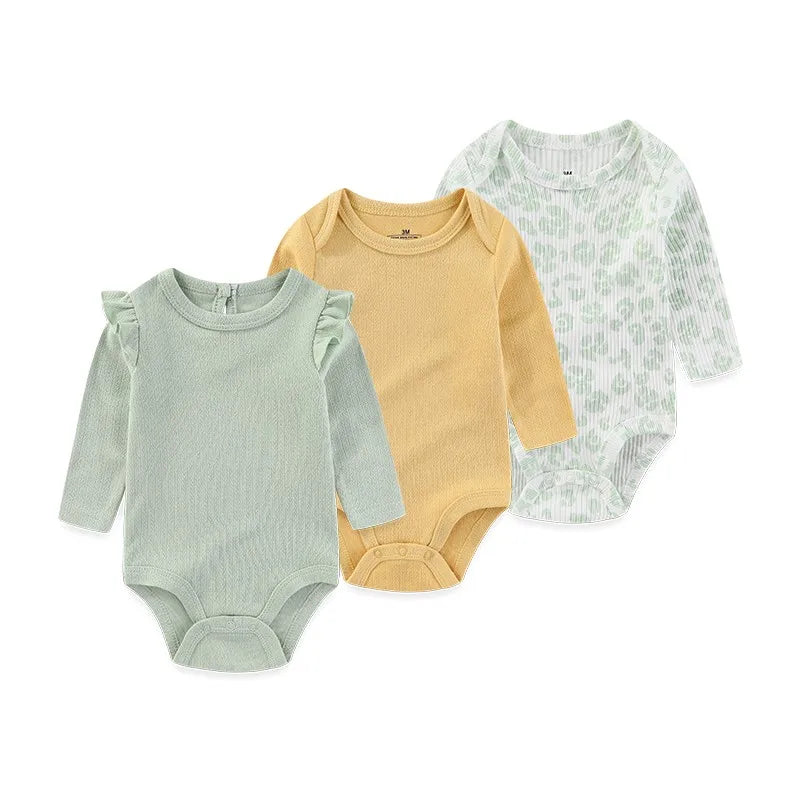 Kiddiezoom 3 Pcs Newborn Cartoon Long Sleeve 100%cotton Baby Boy Girl Bodysuit Soft Infant Onesies Clothes