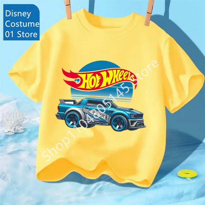 Summer Kids T Shirt Hot Wheels T-shirt Boys Girls Short Sleeve Tops Cartoon Cars Graphic Trucks Print T-shirt Children Clothing