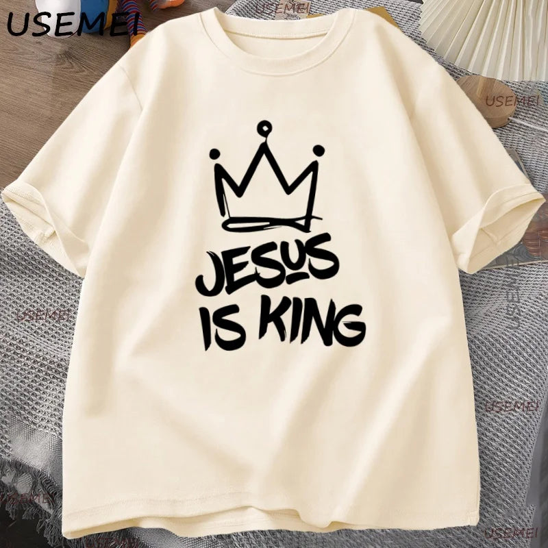 Jesus Is King T-Shirt for Him Jesus Christian Gift for Him Christ Religious T Shirt God Is Good Printed Tshirt High Quality Tee