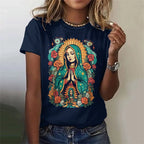Virgin Mary Pattern T-Shirt For Women Sacred Christianity 3D Print T Shirts Summer Fashion Street Tees Short Sleeves O-Neck Tops