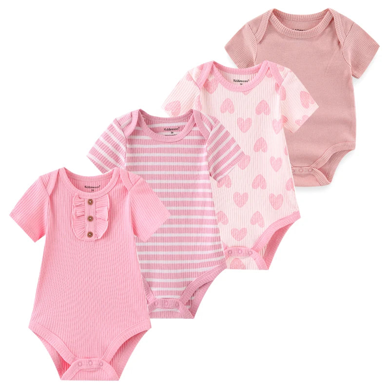 4Pieces Cotton Newborn Bodysuit Print Baby Girl Clothes 0-12M Cartoon Baby Boy Clothes Summer Short Sleeve Romper Bebes