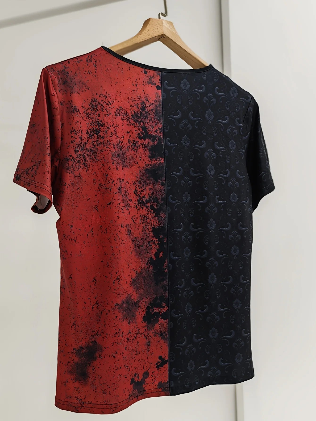 Plus Large size women's floral print V-neck short-sleeved T-shirt casual knitted micro-stretch top pullover
