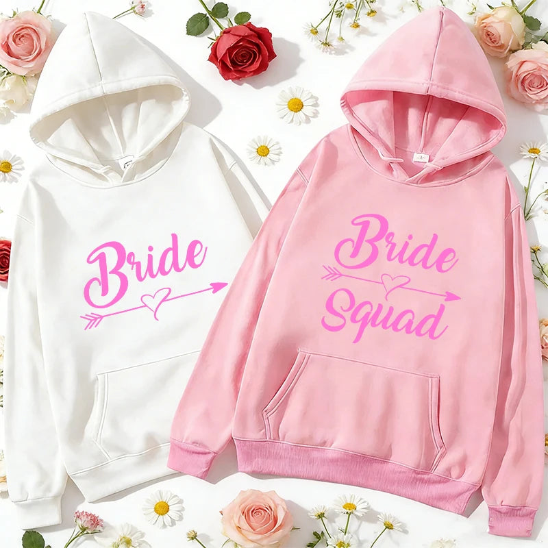 Team Bride Squad Hoodies,  Arrow Heart Graphic Sweatshirts, Women's Casual Hooded Tops for Bridal Wedding & Bachelorette Party