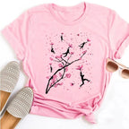 Beautiful Flower Print Women T-Shirts Casual Breathable Soft Short Sleeve Tops Loose Comfortable Street Female Clothes Pink T Sh