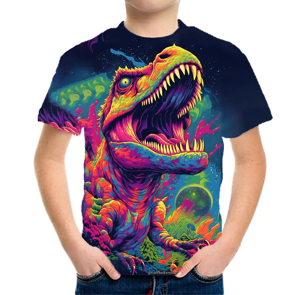 Children's Clothing Boys Tshirt Children's T-Shirts 3D Dinosaur Graphic Print Kids Summer Clothes Fashion Casual Tees Girl Tops