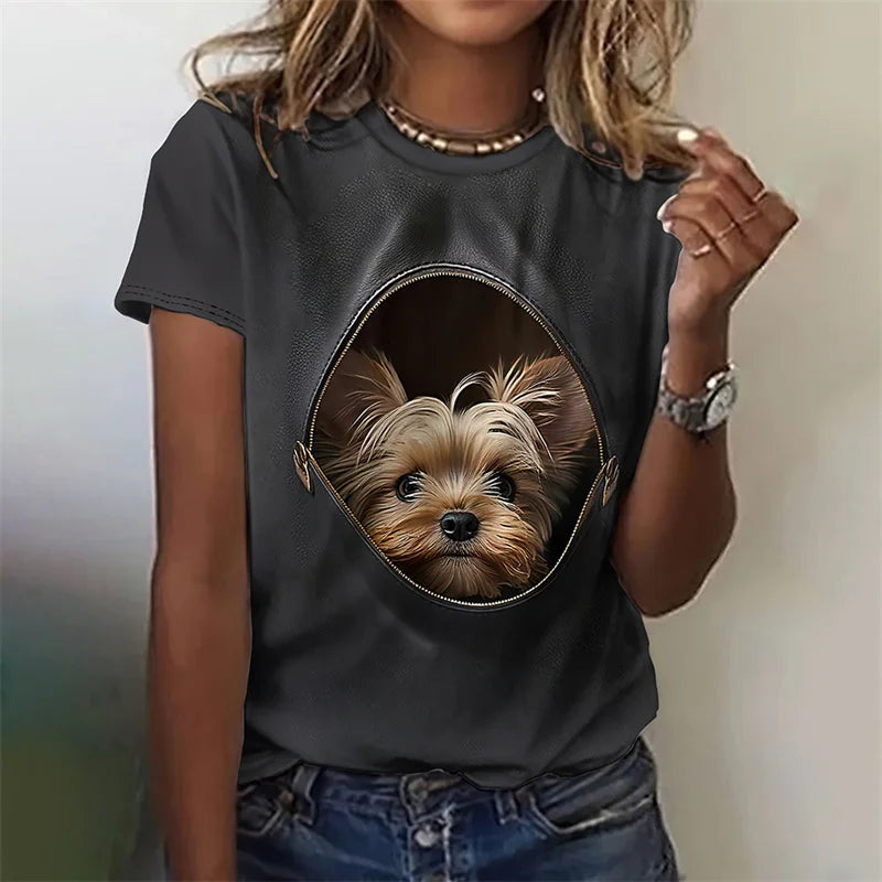 3D Printed Artistic Cat T-Shirt For Women Funny Animal Pet Pattern Tees Summer Casual Short Sleeves Loose T Shirts O-Neck Tops