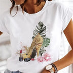 Sweet Wine Plus Size T-Shirt Women Clothing Print Girl 90s Cartoon Printing Clothes Graphic Top Lady Female Tee