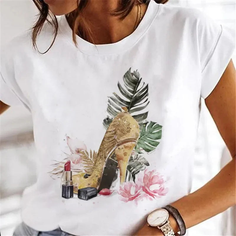 Sweet Wine Plus Size T-Shirt Women Clothing Print Girl 90s Cartoon Printing Clothes Graphic Top Lady Female Tee