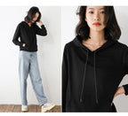 Women Hoodies 100% Cotton Spring Autumn Loose Long Sleeve Pullovers Solid Casual Ladies Outerwear Hooded Hoodie Womens Clothing