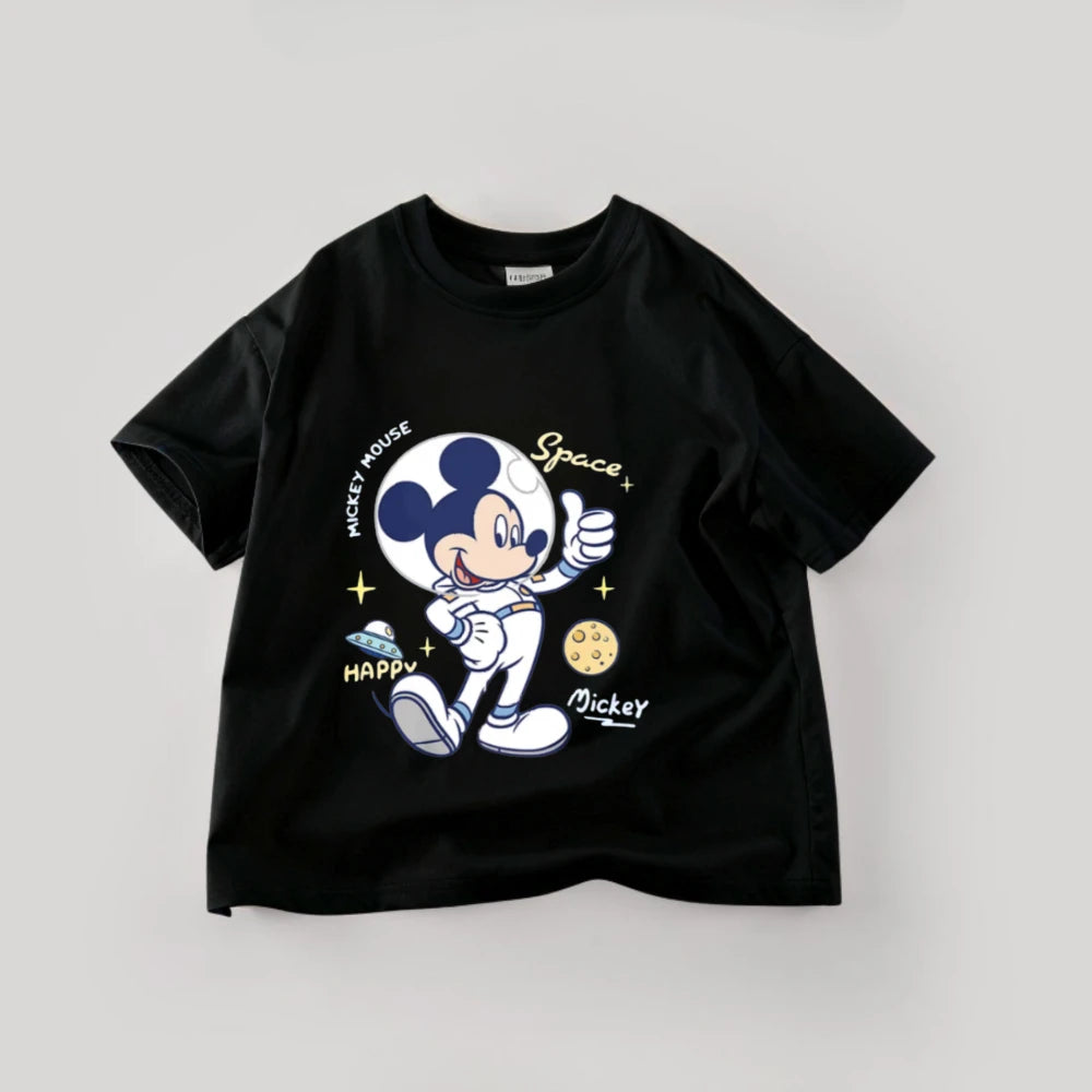 Disney Mickey Boys T Shirts Short Sleeved Tops Cartoon Cotton Kids Clothing Summer Casual Simple Children Tees Toddler Costume