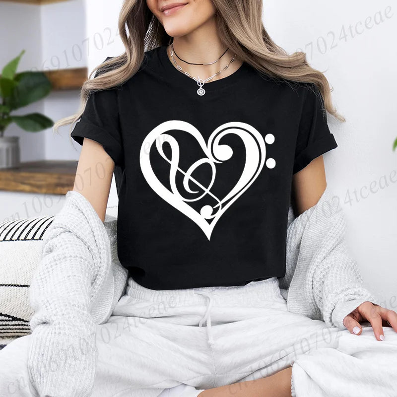 Women's T-shirts Music Note Heartbeat Printed T-Shirt Music Lover Funny Graphic Tee Shirts for Men Women Fashion T-Shirts Tops