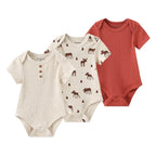 Unisex Cotton Newborn Baby Boy Clothes 3Pieces Summer 0-12M Cartoon Baby Girl Clothes Print Bodysuits Short Sleeve Bebes